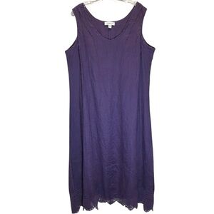 Coldwater Creek Purple Linen Sleeveless Maxi Dress w/ Lace Trimmed Hem - Size 18